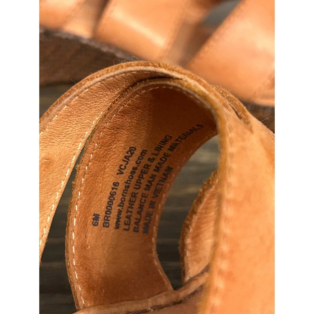 Born‎ Tan Leather Strappy Wedge Sandals 6M Slingback Boho Vacation Summer Spring